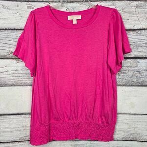 Michael Kors Womens Medium Pink Smocked Hem Top